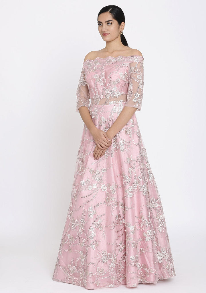 Pink Sequins Net Designer Gown - koskii