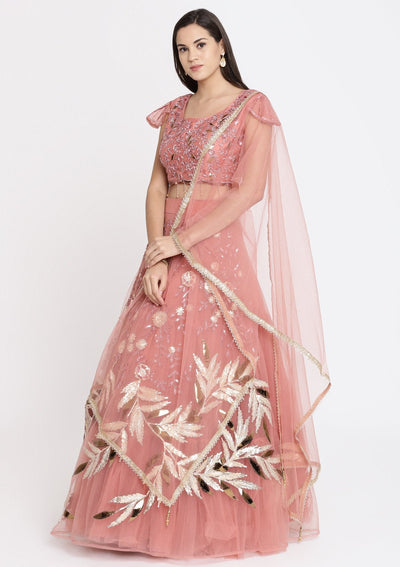 Onion Pink Cutdana Net Designer Lehenga-Koskii