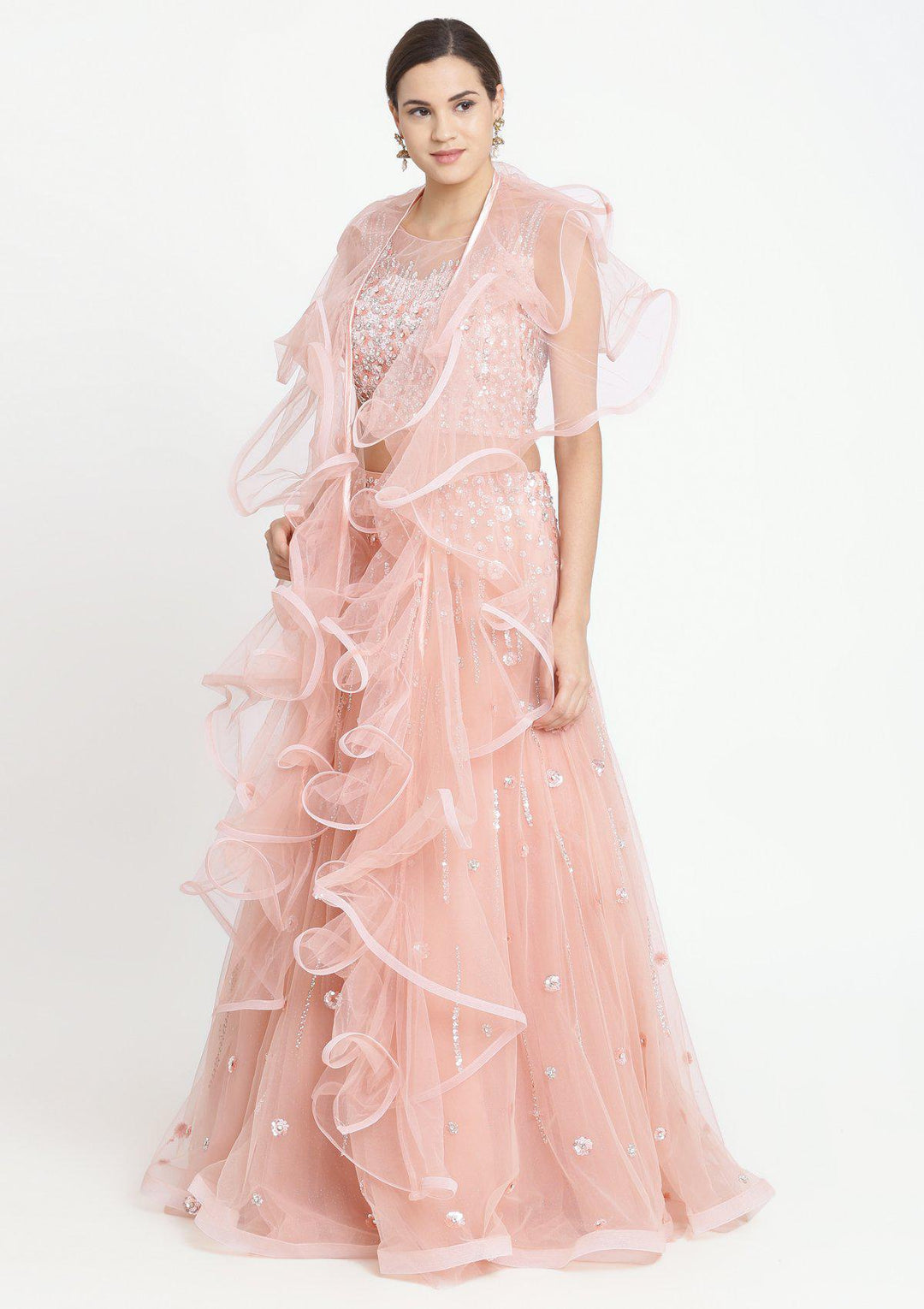 Misty Rose Sequins Net Designer Lehenga-Koskii