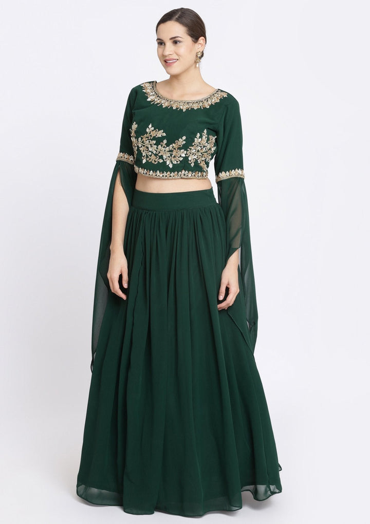 Bottle Green Sequins Georgette Designer Lehenga-Koskii