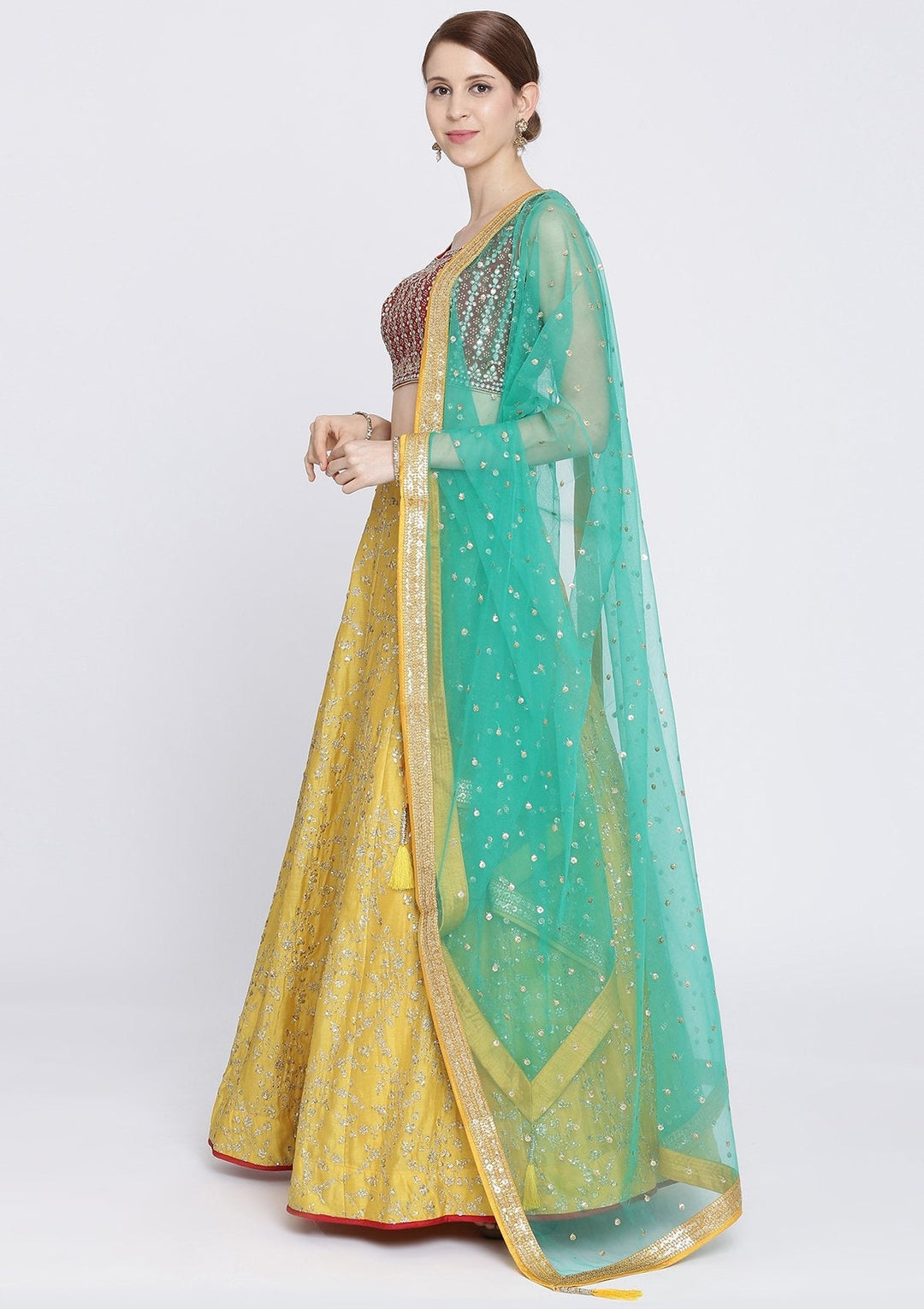 Yellow Sequins Rawsilk Designer Lehenga-Koskii