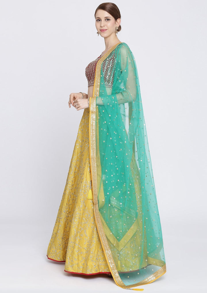 Yellow Sequins Rawsilk Designer Lehenga-Koskii