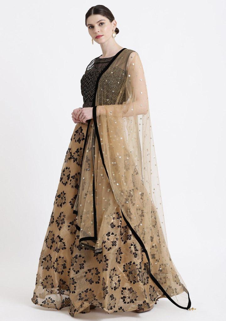 Gold Swarovski Tissue Designer Lehenga-Koskii
