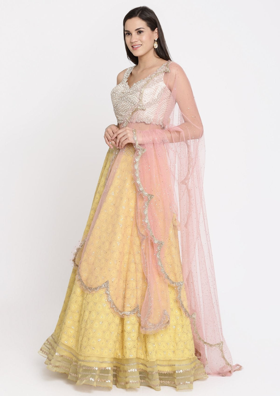 Yellow Chikankari Georgette Designer Lehenga-Koskii