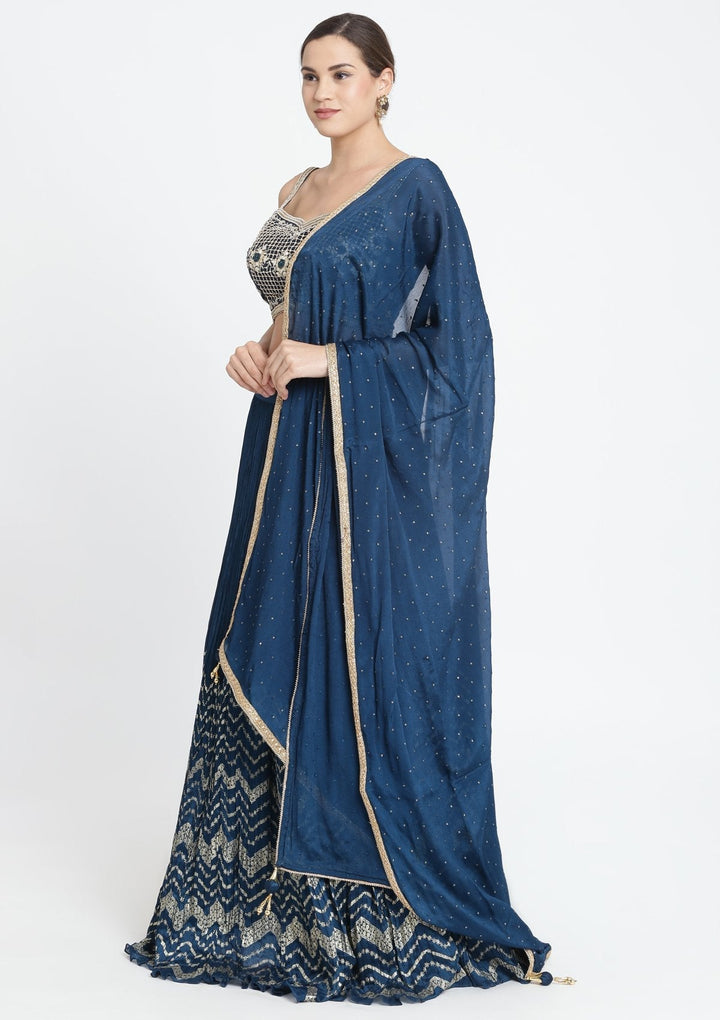 Peacock Blue Zardosi Art Silk Designer Lehenga-Koskii