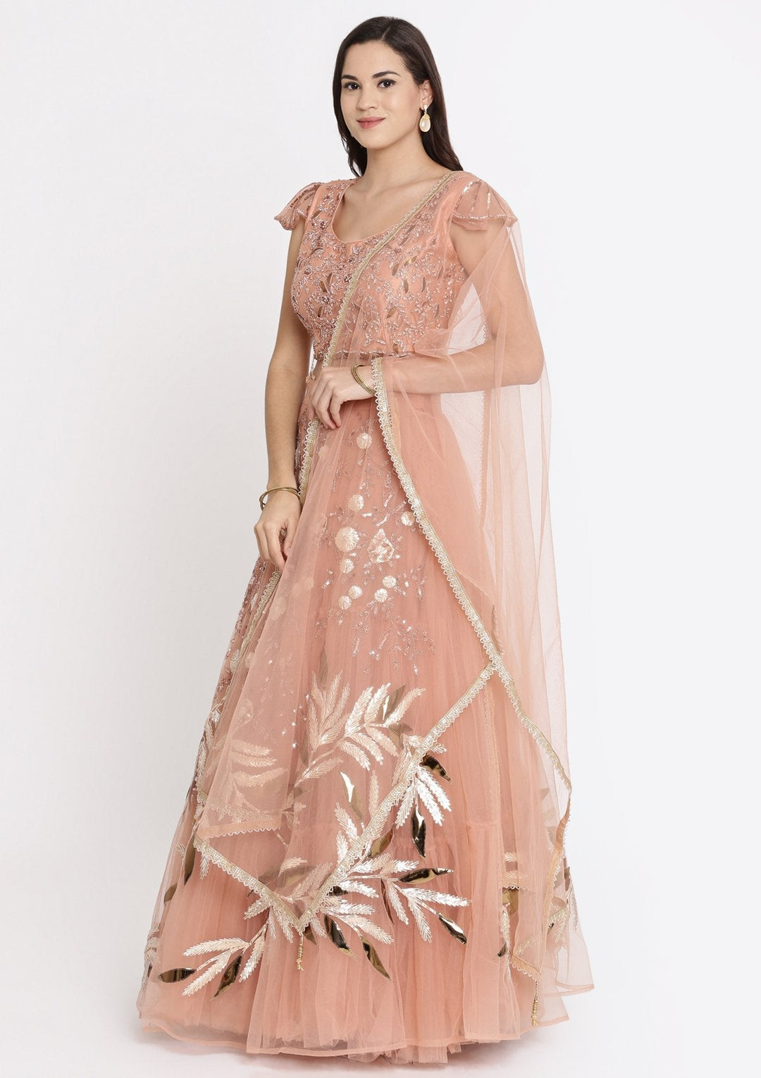 Rust Cutdana Net Designer Lehenga-Koskii
