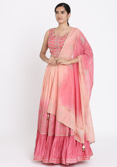 Pink And Peach Gotapatti Georgette Designer Lehenga - koskii