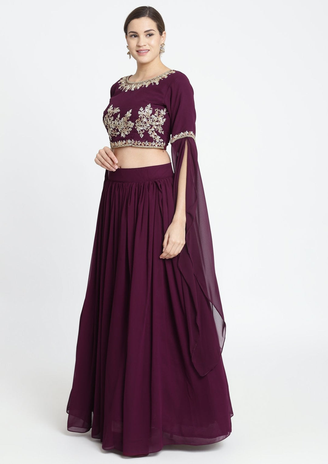 Wine Sequins Georgette Designer Lehenga-Koskii