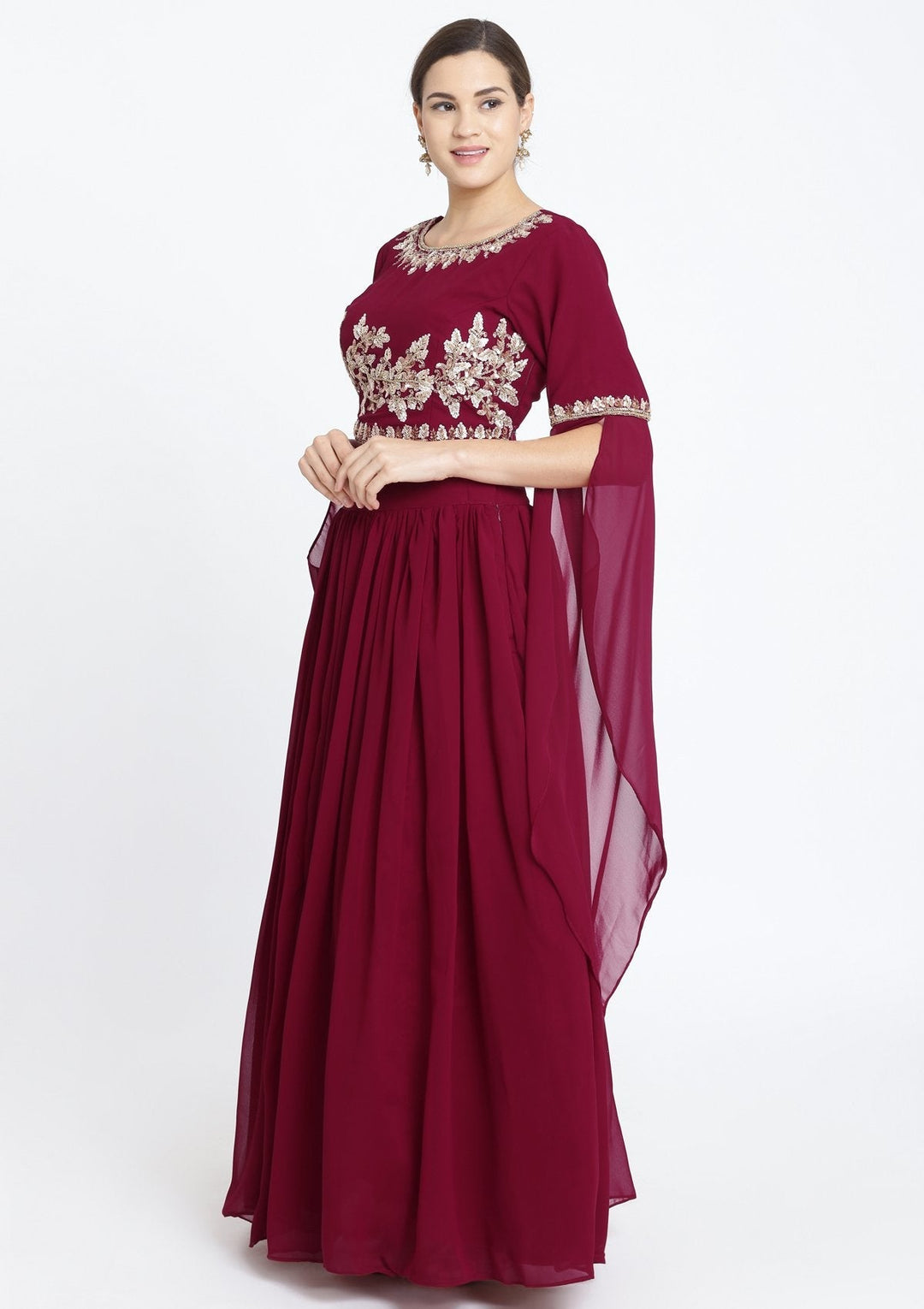Maroon Sequins Georgette Designer Lehenga-Koskii