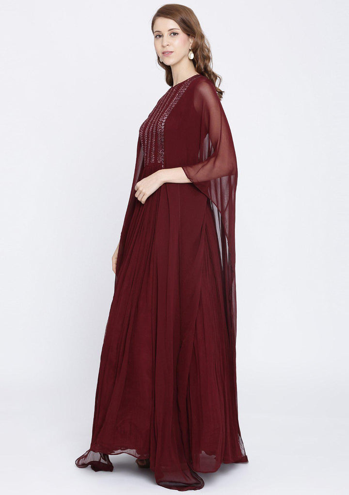 Maroon Cutdana Georgette Designer Gown-Koskii