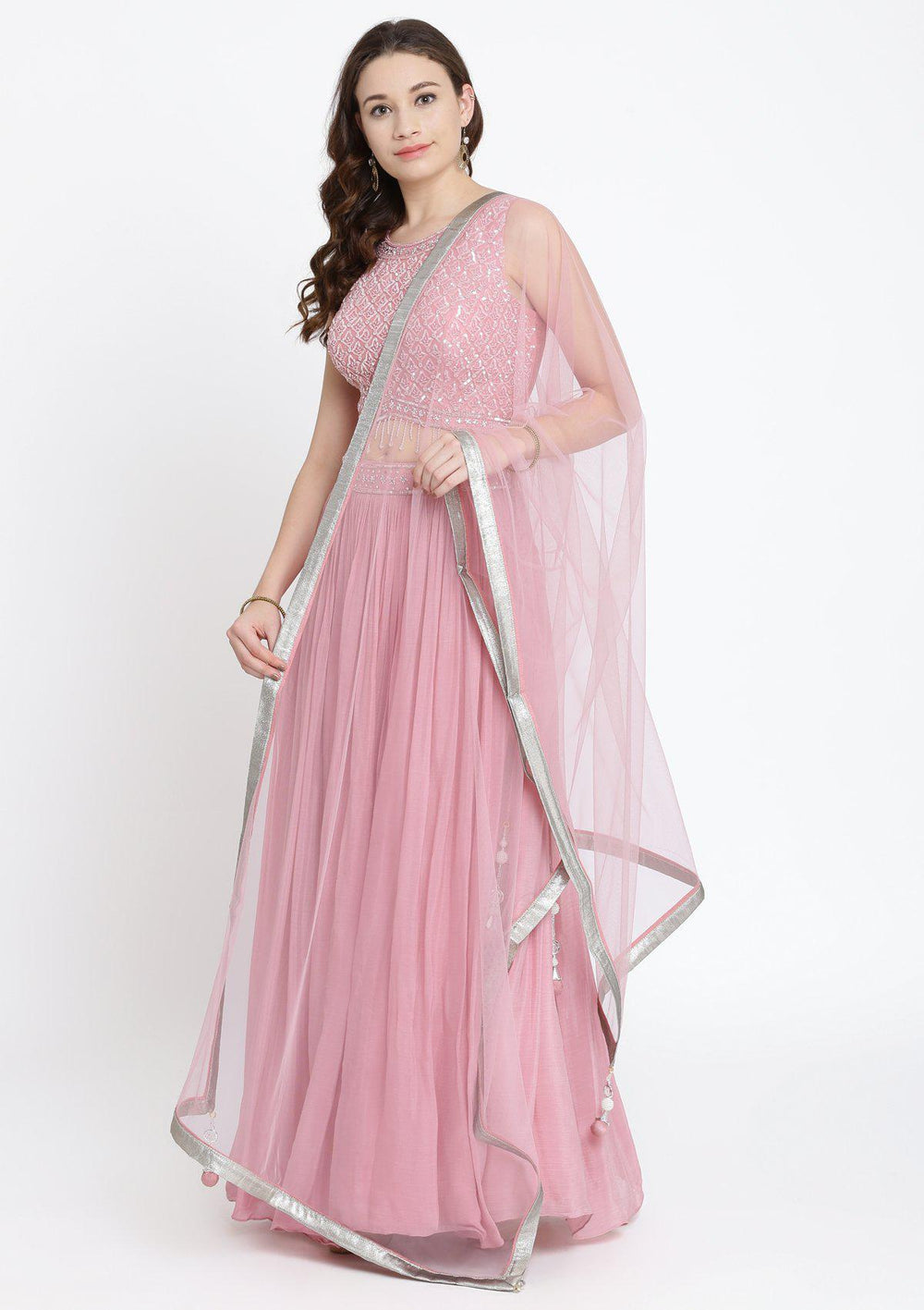 Pink Sequins Satin Designer Lehenga-Koskii