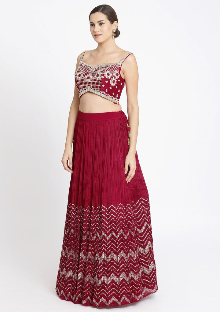 Red Zardosi Art Silk Designer Lehenga-Koskii
