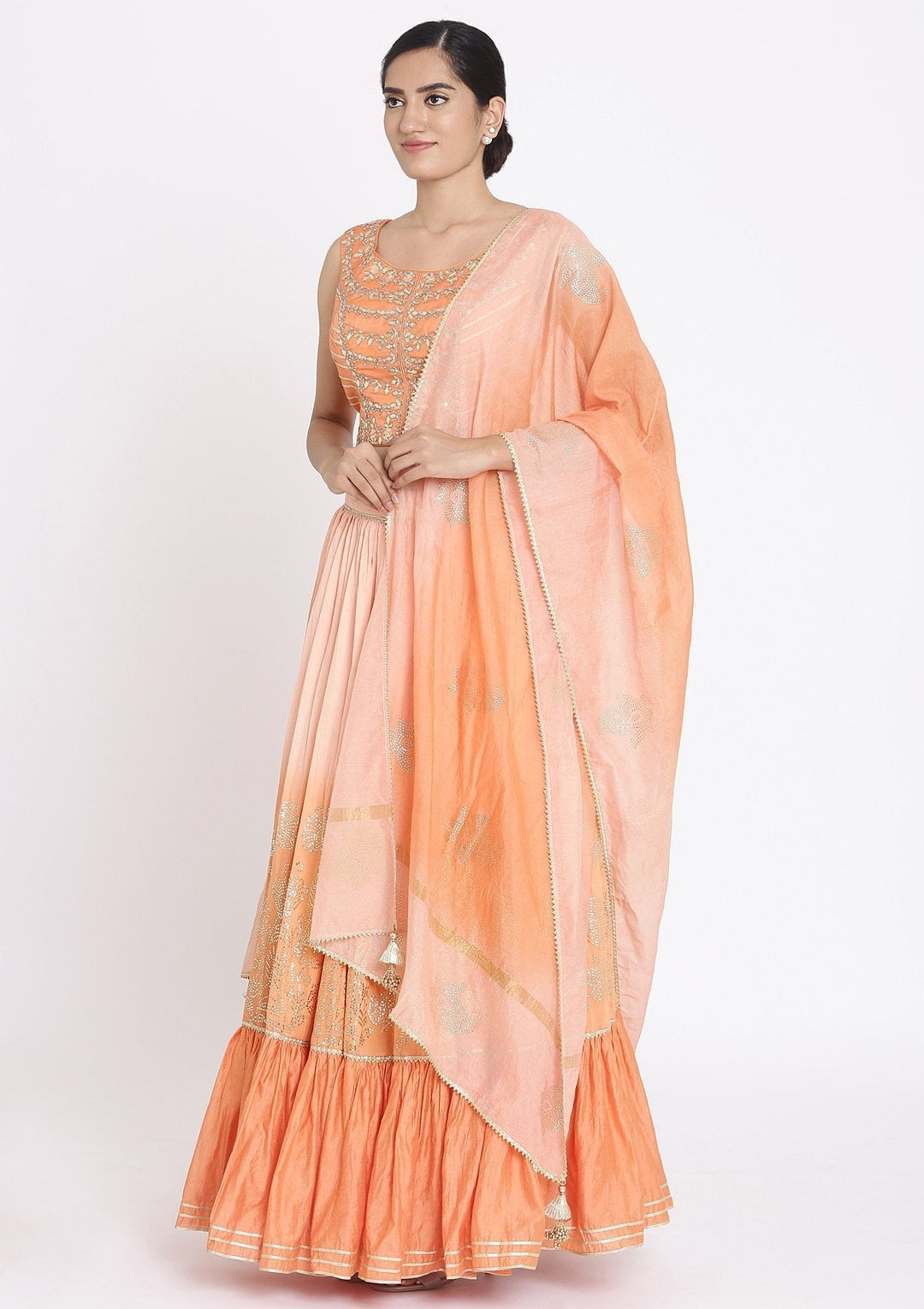 Orange And Pink Gotapatti Georgette Designer Lehenga - koskii