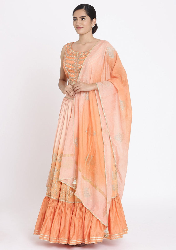 Orange And Pink Gotapatti Georgette Designer Lehenga - koskii