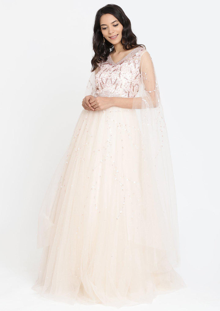 Cream Cutdana Net Designer Gown-Koskii