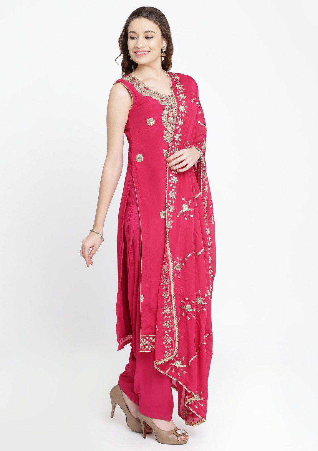 Fuschia Gotapatti Semi Crepe Designer Salwar Suit-Koskii