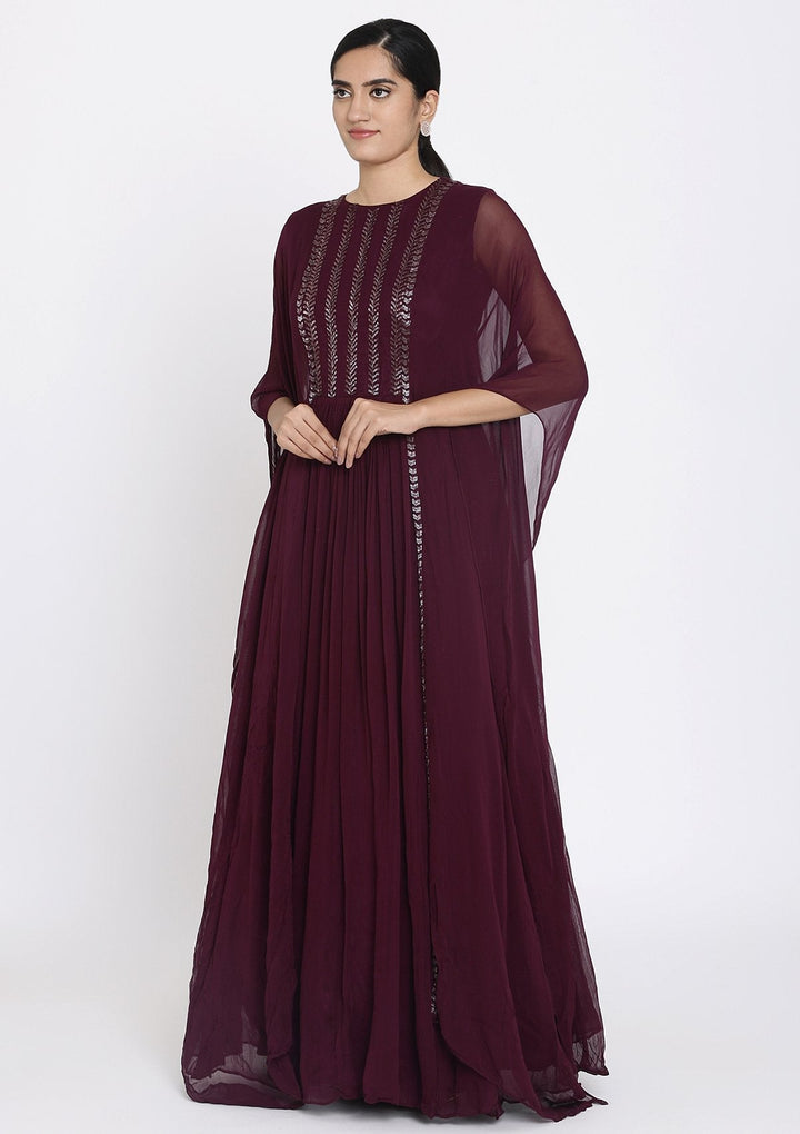 Wine Cutdana Georgette Designer Gown - koskii