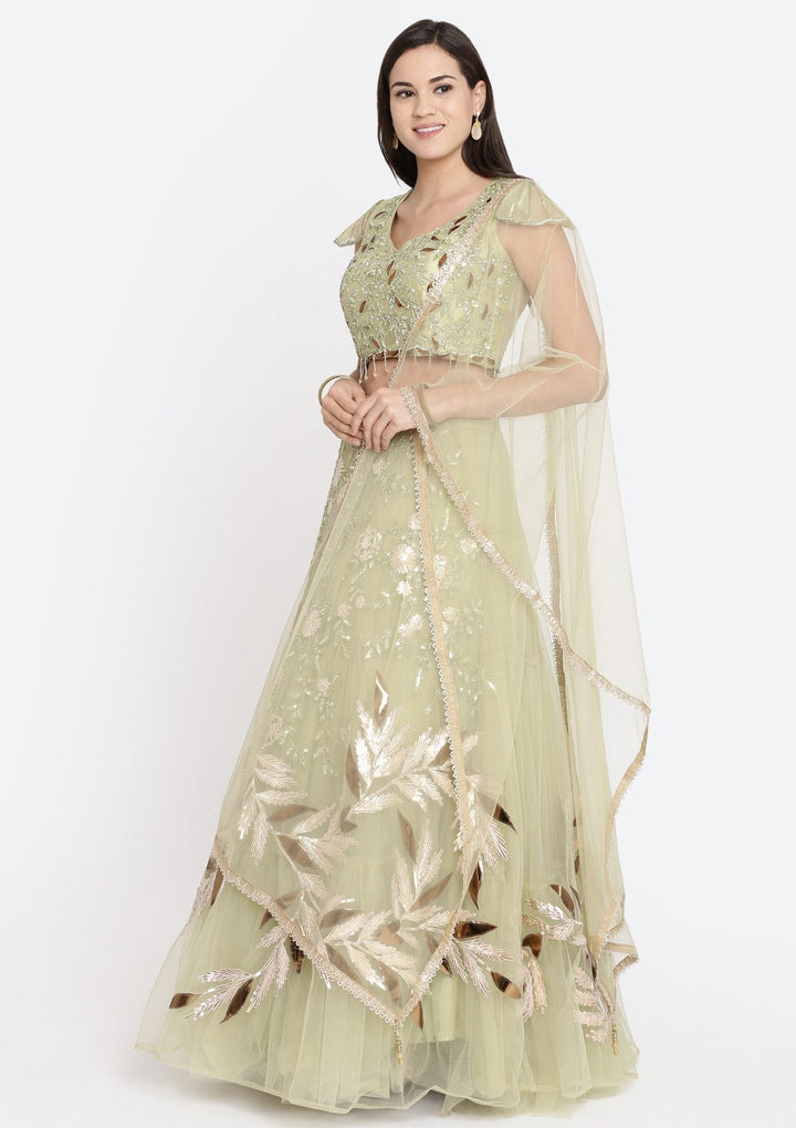 Pista Green Cutdana Net Designer Lehenga-Koskii