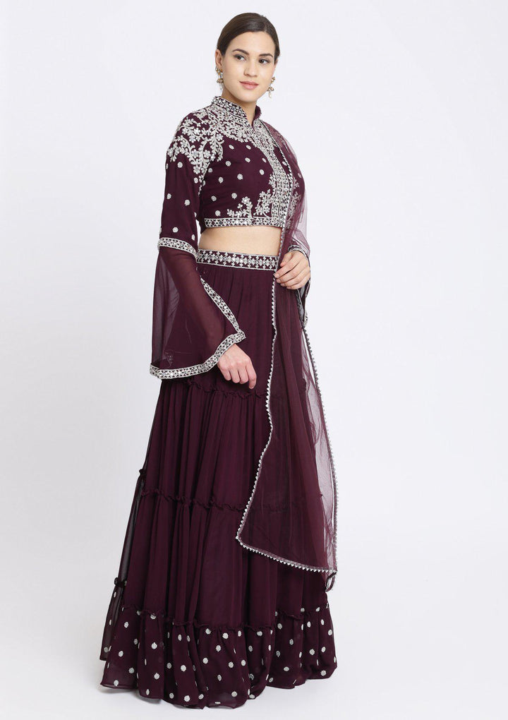 Wine Zariwork Georgette Designer Lehenga-Koskii