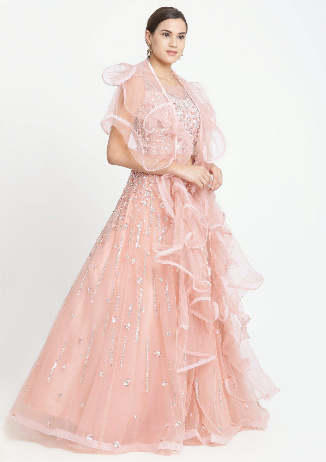 Misty Rose Sequins Net Designer Lehenga-Koskii