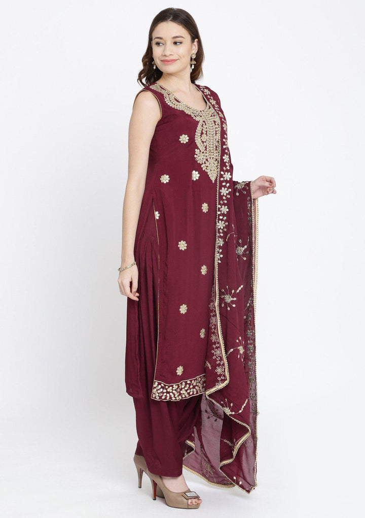 Maroon Gotapatti Semi Crepe Designer Salwar Suit-Koskii