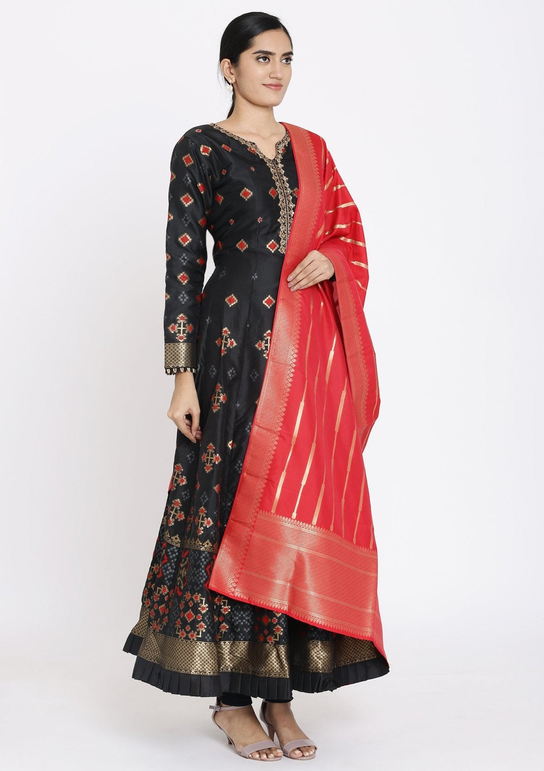 Black Zariwork Art Silk Designer Gown - koskii