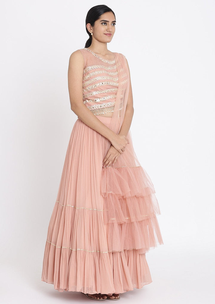 Mauve Mirrorwork Net Designer Lehenga - koskii