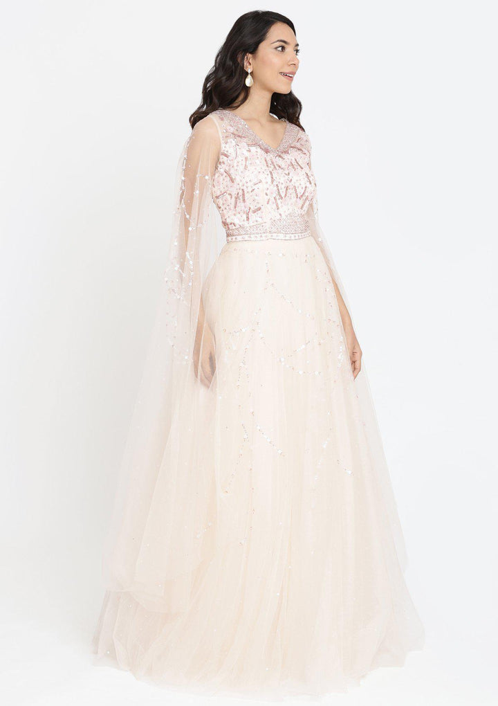 Cream Cutdana Net Designer Gown-Koskii