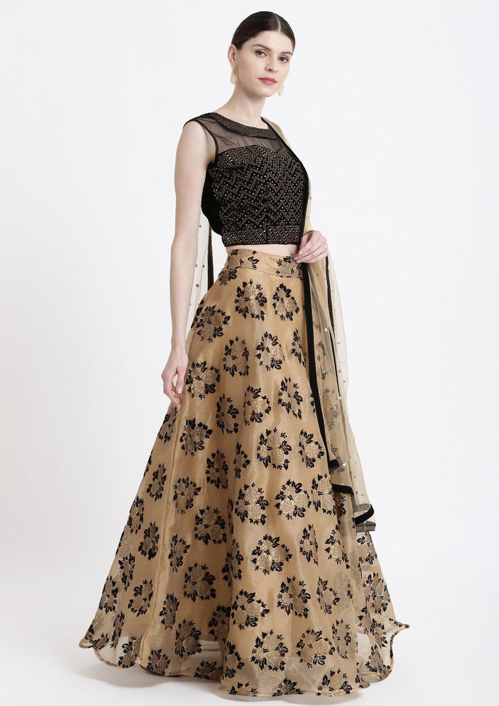 Gold Swarovski Tissue Designer Lehenga-Koskii