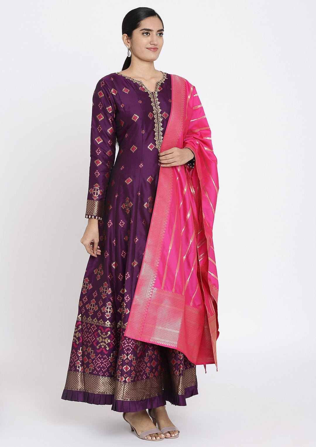 Purple Zariwork Art Silk Designer Gown - koskii