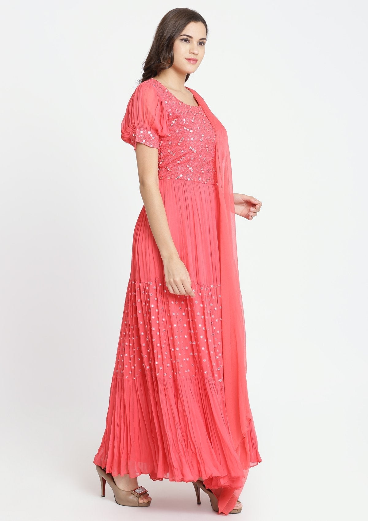 Ruby Chikankari Georgette Designer Gown-Koskii