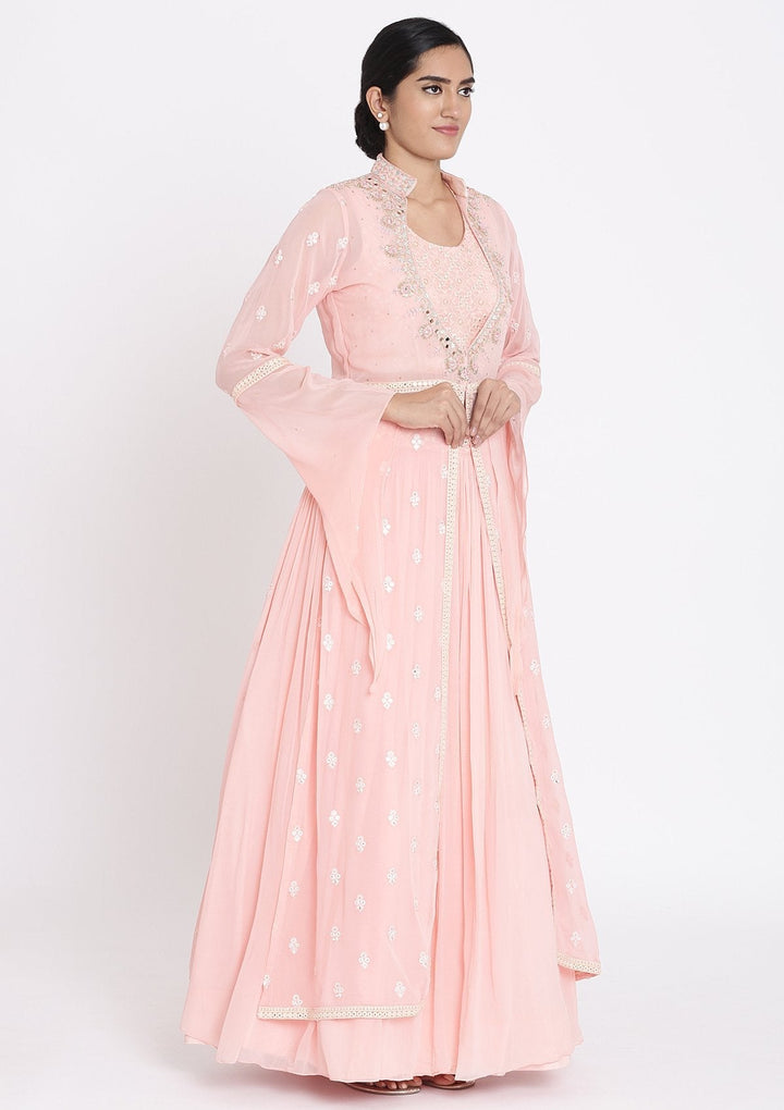 Pink Mirrorwork Georgette Designer Lehenga - koskii