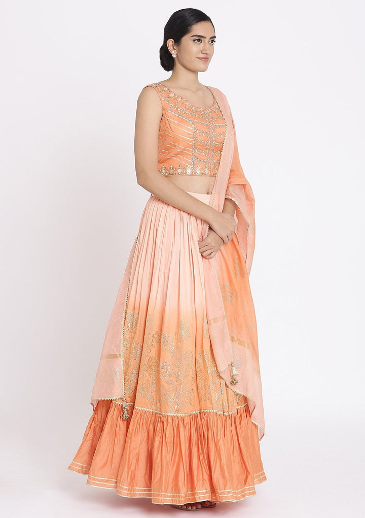 Orange And Pink Gotapatti Georgette Designer Lehenga - koskii