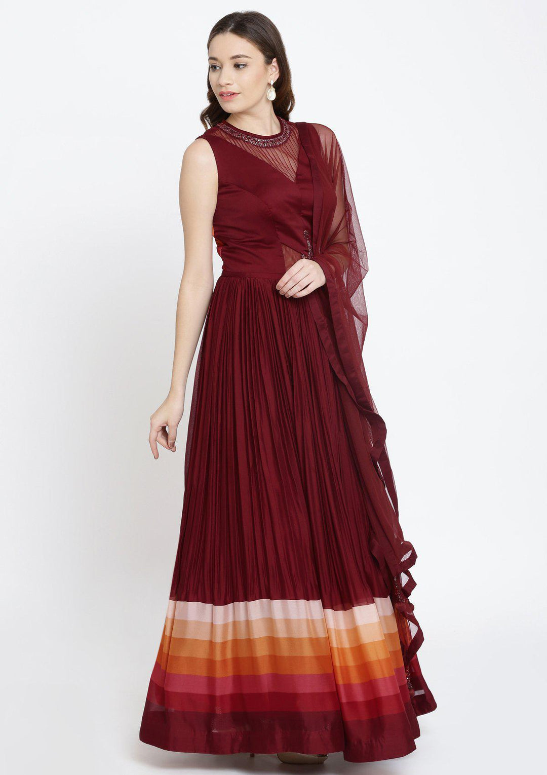 Maroon Cutdana Georgette Designer Gown-Koskii
