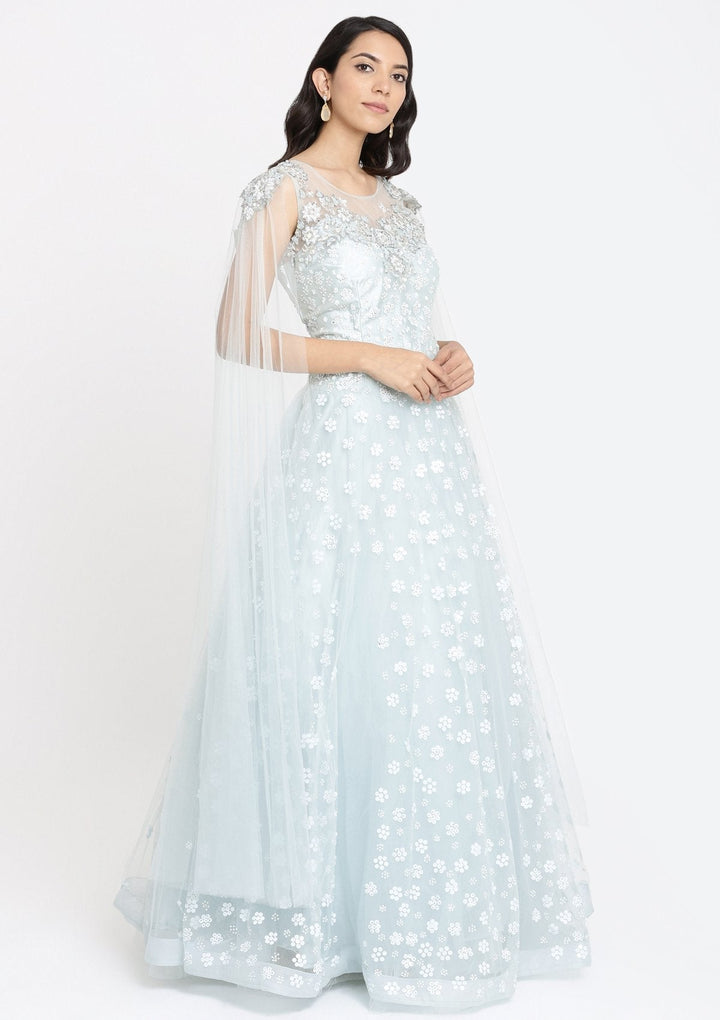 Sea Green Sequins Net Designer Gown-Koskii