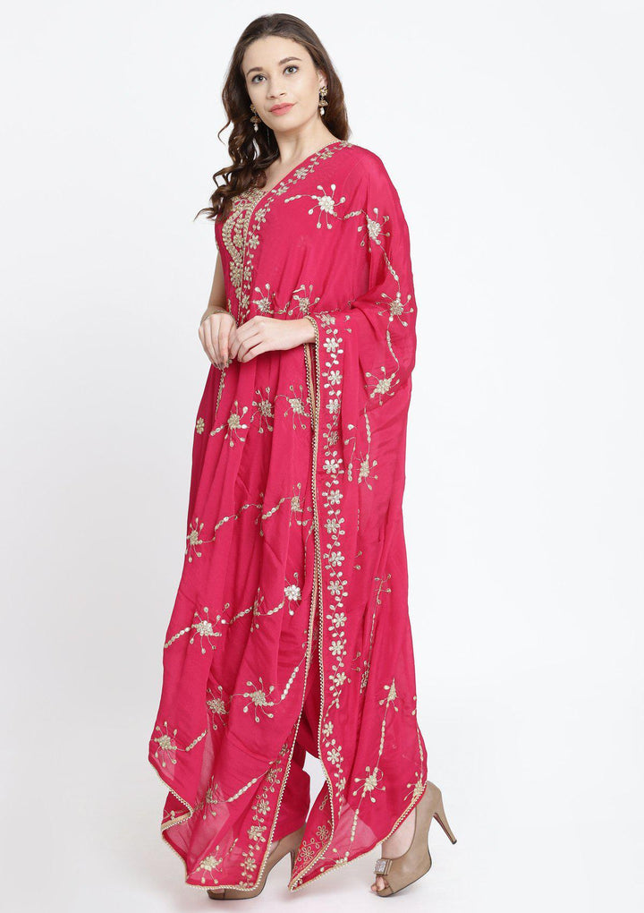 Fuschia Gotapatti Semi Crepe Designer Salwar Suit-Koskii