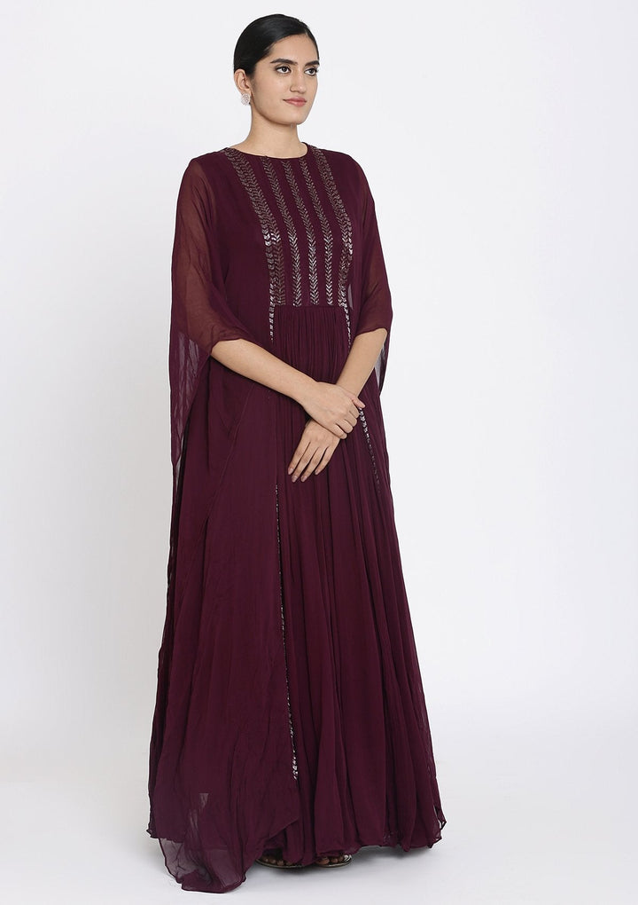 Wine Cutdana Georgette Designer Gown - koskii