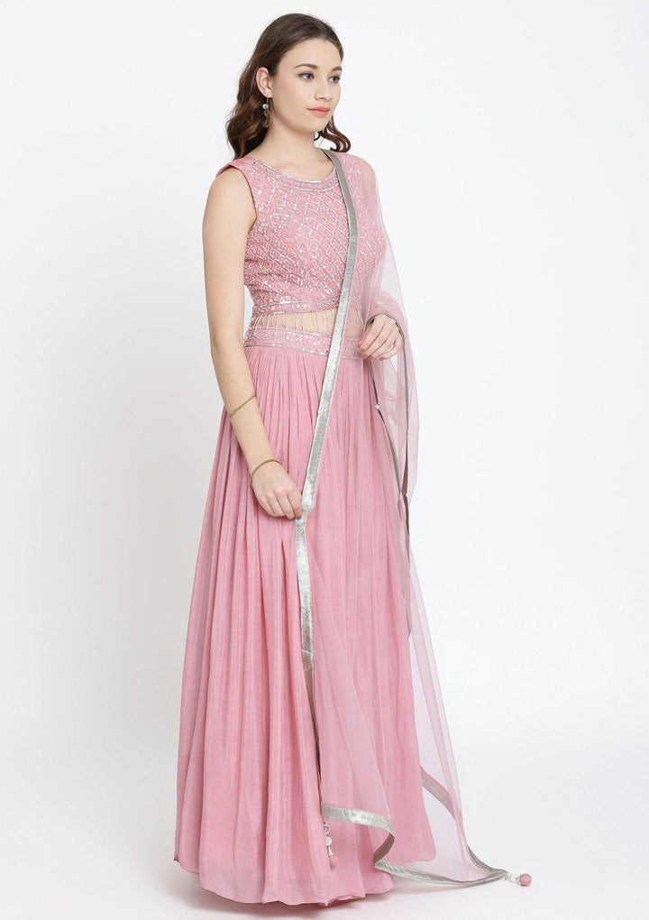 Pink Sequins Satin Designer Lehenga-Koskii