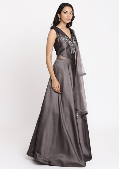 Mauve Cutdana Taffeta Silk Designer Gown-Koskii