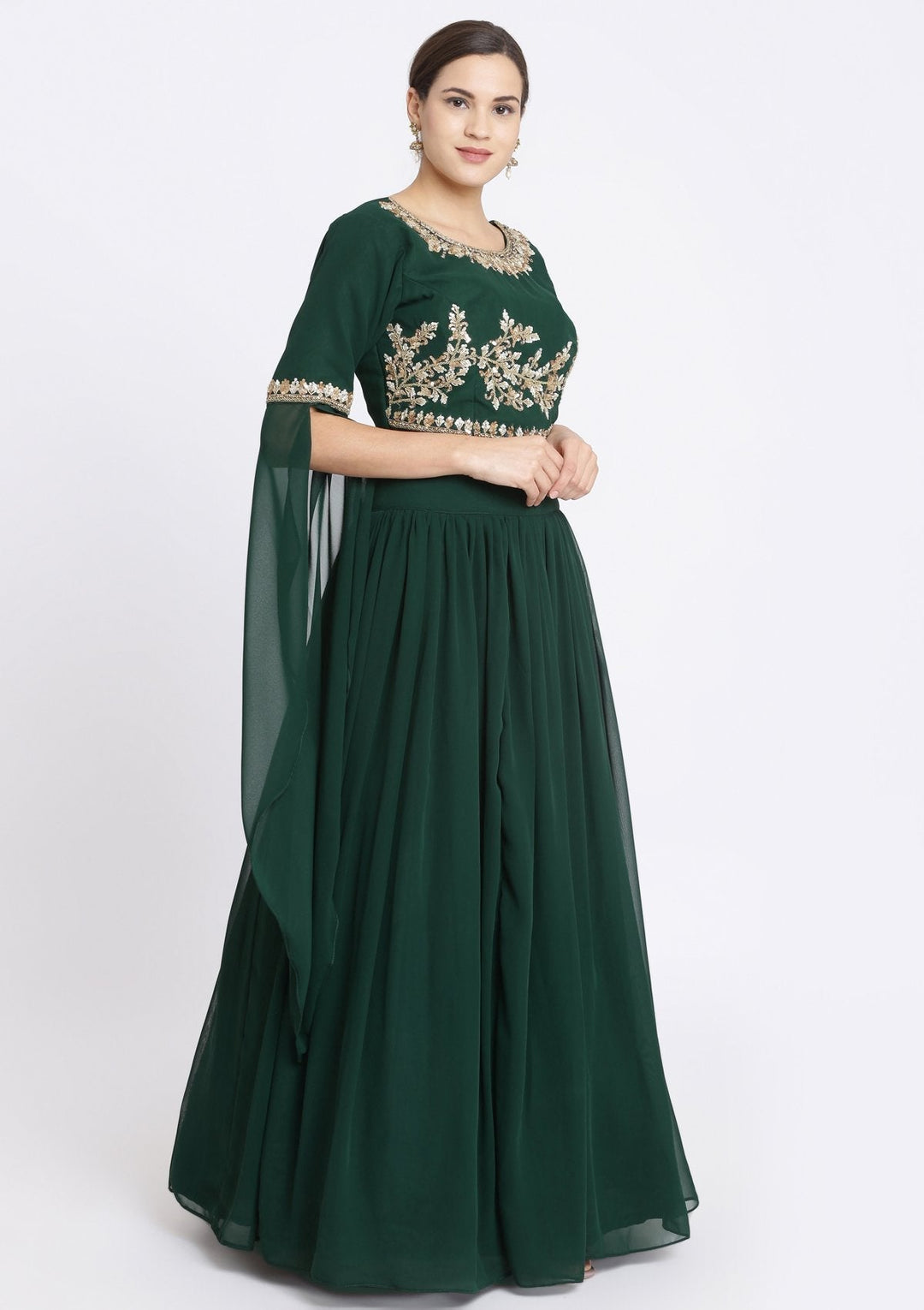 Bottle Green Sequins Georgette Designer Lehenga-Koskii