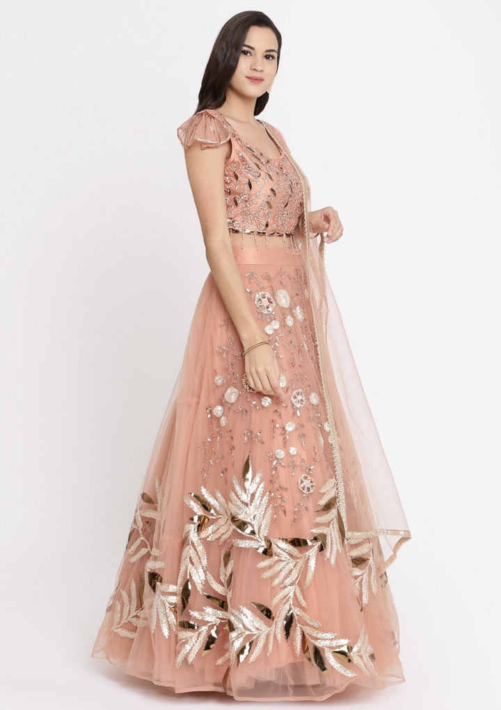 Rust Cutdana Net Designer Lehenga-Koskii