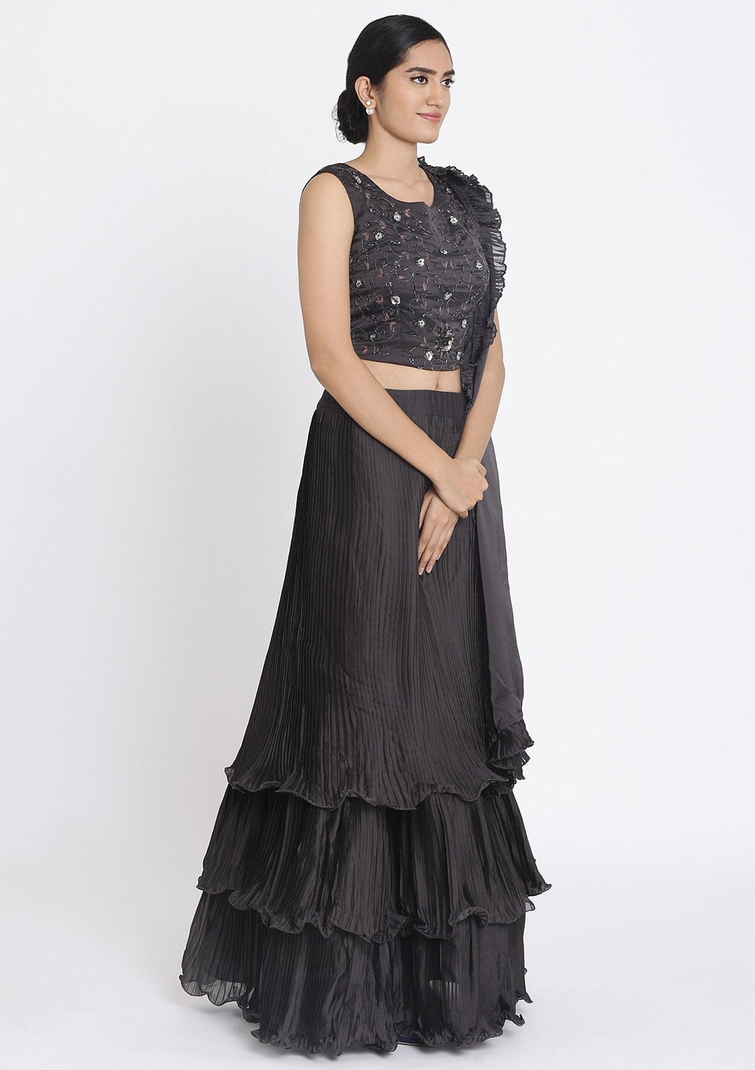 Black Cutdana Georgette Designer Lehenga - koskii