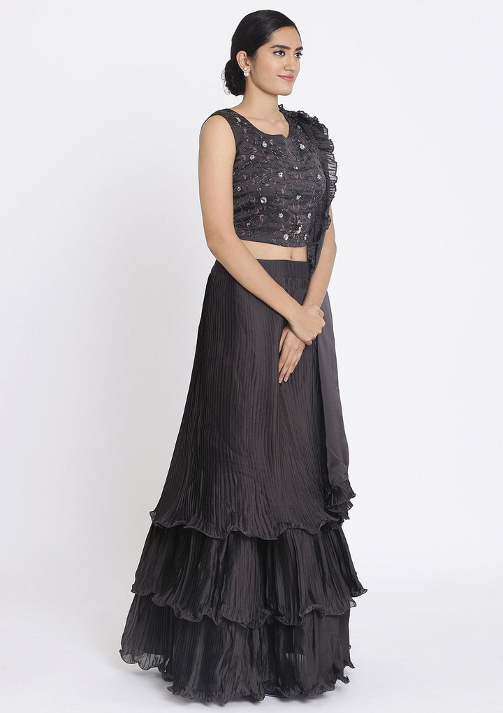 Black Cutdana Georgette Designer Lehenga - koskii