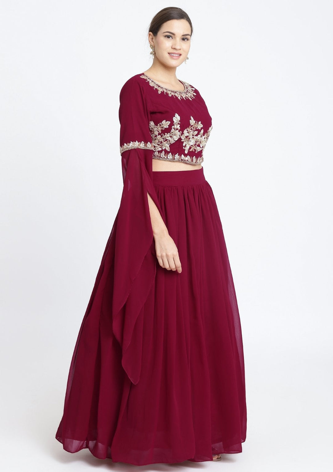 Maroon Sequins Georgette Designer Lehenga-Koskii