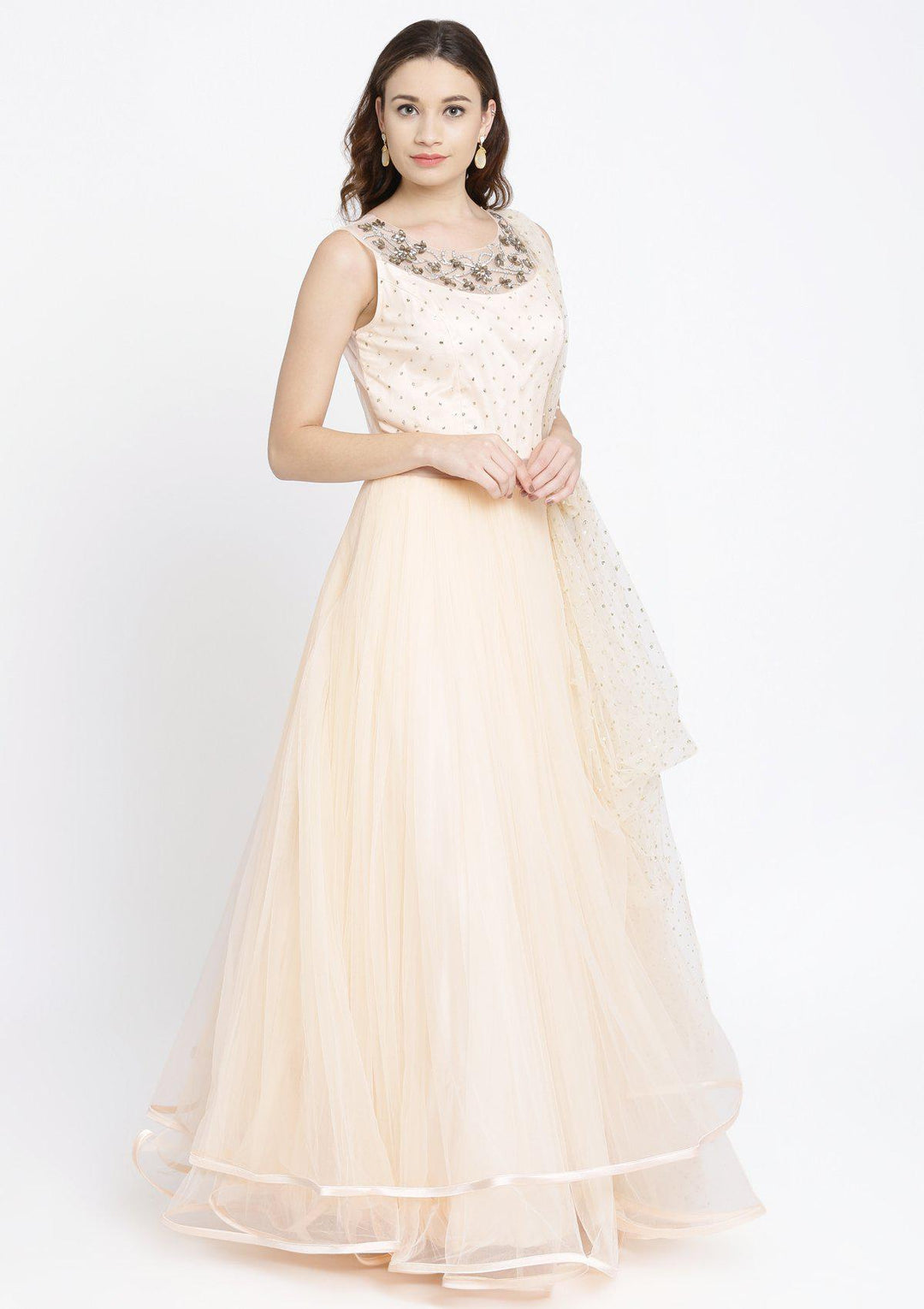 Peach Stonework Net Designer Gown-Koskii