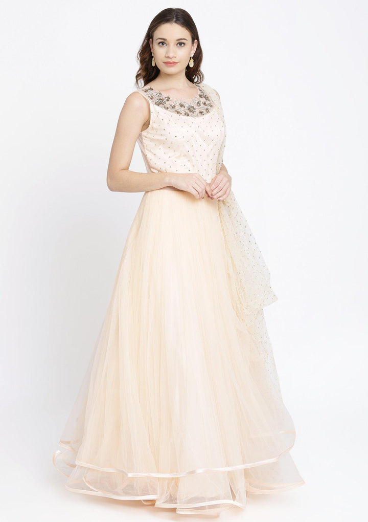 Peach Stonework Net Designer Gown-Koskii