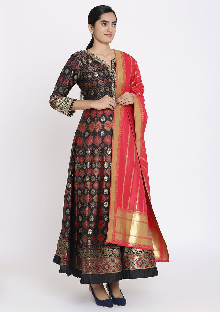 Black Zariwork Art Silk Designer Gown - koskii