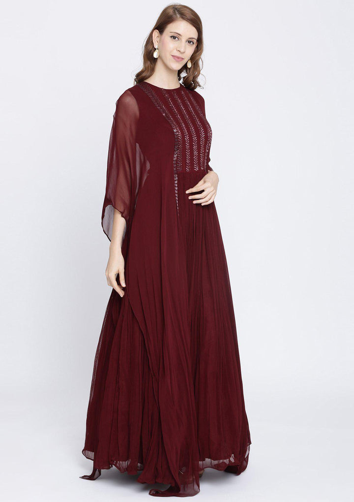 Maroon Cutdana Georgette Designer Gown-Koskii