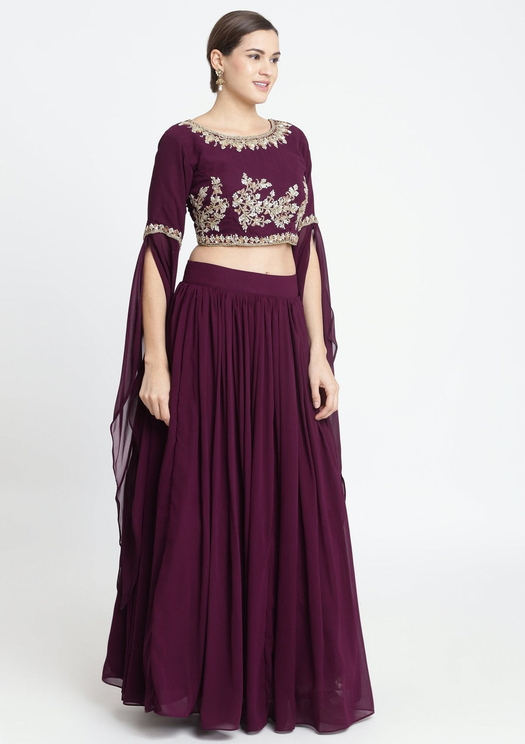 Wine Sequins Georgette Designer Lehenga-Koskii