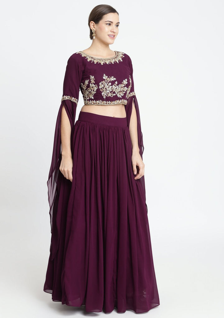 Wine Sequins Georgette Designer Lehenga-Koskii